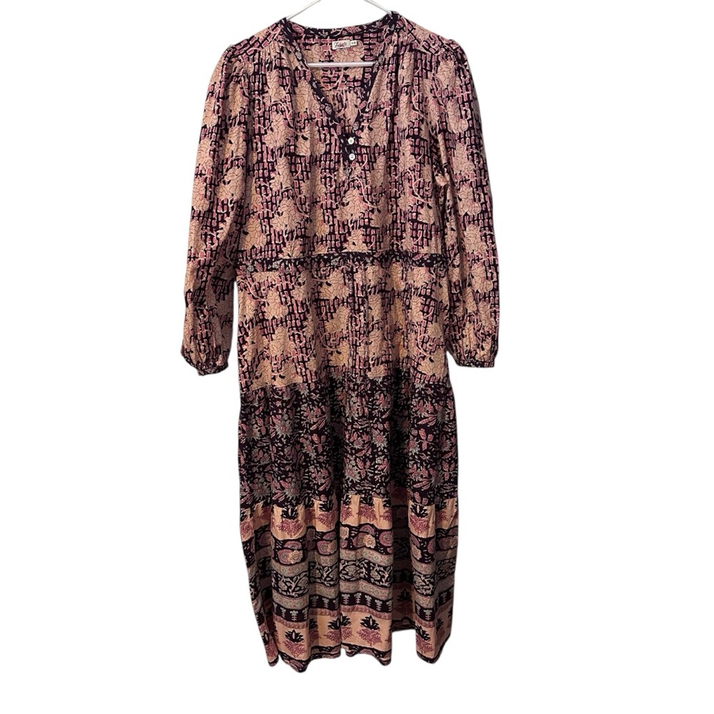 Faherty Tiered Maxi Dress XL Organic Cotton Boho Floral Block Print Pockets